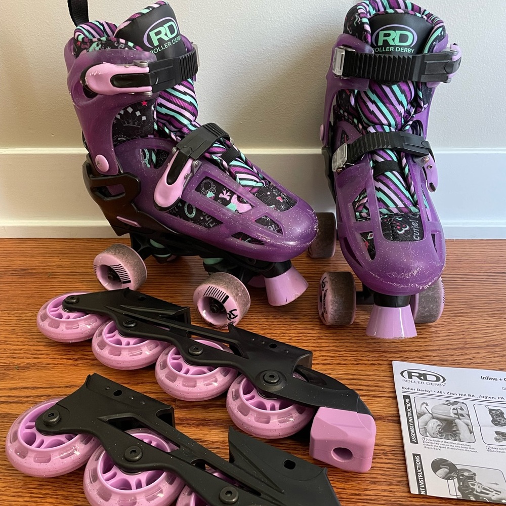 Roller Derby 2 in 1 Inline & Quad combo hard shell adjustable skates